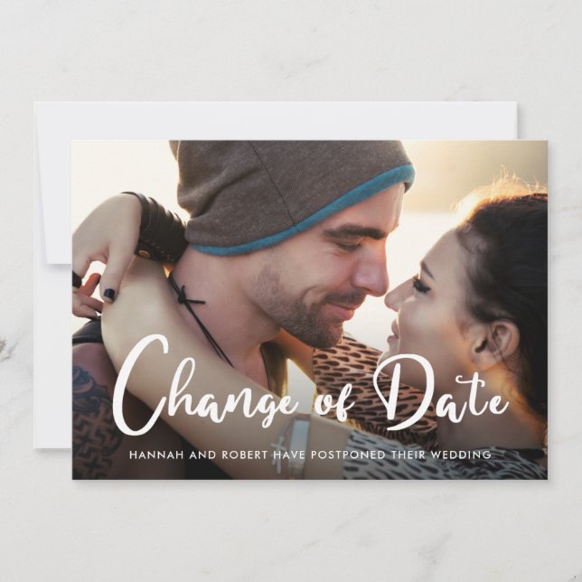 Modern Bröllops Försening Ändring av Datum Foto Meddelande (Framsida)