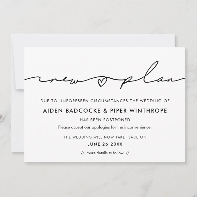 Modern bröllops nya planer datum uppdatering tillk inbjudningar (Framsida)