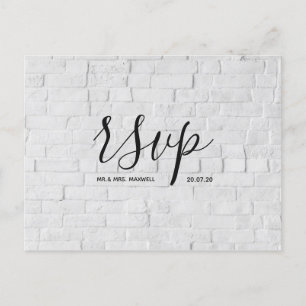 Modern Bröllops-RSVP-kort White Brick Script Meddelande Vykort