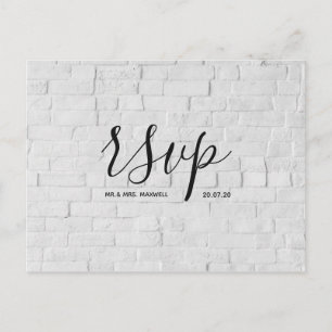 Modern Bröllops-RSVP-kort White Brick Script Meddelande Vykort