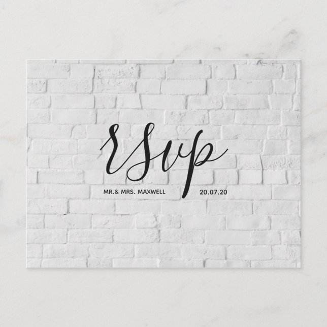 Modern Bröllops-RSVP-kort White Brick Script Meddelande Vykort (Framsida)
