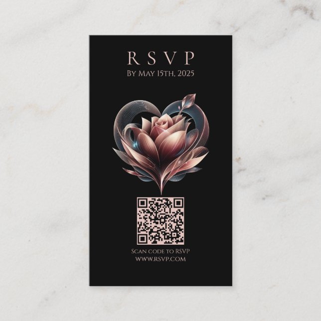 Modern Bröllops-RSVP med rosafärgad ros Visitkort (Framsida)