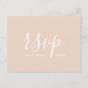 Modern Bröllops-Rsvp Minimalist Enkel Skript Rosa Meddelande Vykort