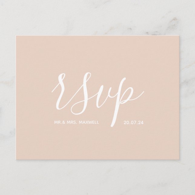 Modern Bröllops-Rsvp Minimalist Enkel Skript Rosa Meddelande Vykort (Framsida)