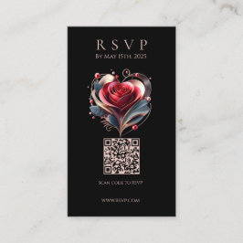Modern bröllops-RSVP QR-kod-Hjärteformad ros Visitkort