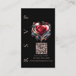 Modern bröllops-RSVP QR-kod-Hjärteformad ros Visitkort