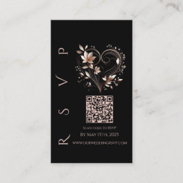 Modern Bröllops-Svar QR-kod-Roséguld Blommor Visitkort