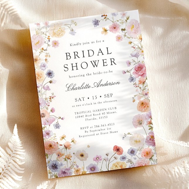Modern Bröllopsdusch med Vilda Blommor Inbjudningar (Skapare uppladdad)