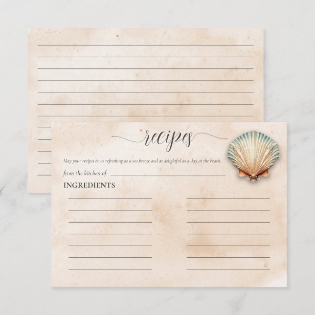Modern Bröllopsduschrecept för Kustskal Sand Tilläggskort (Fram/baksida)