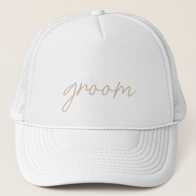 Modern Bröllopsfest | Beige Script Keps (Framsida)