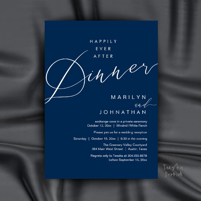 Modern Bröllopsfest Efter Bröllopet Middag Inbjudningar (Modern Wedding Happily Ever After Reception Dinner Invitation Card in Navy Blue)