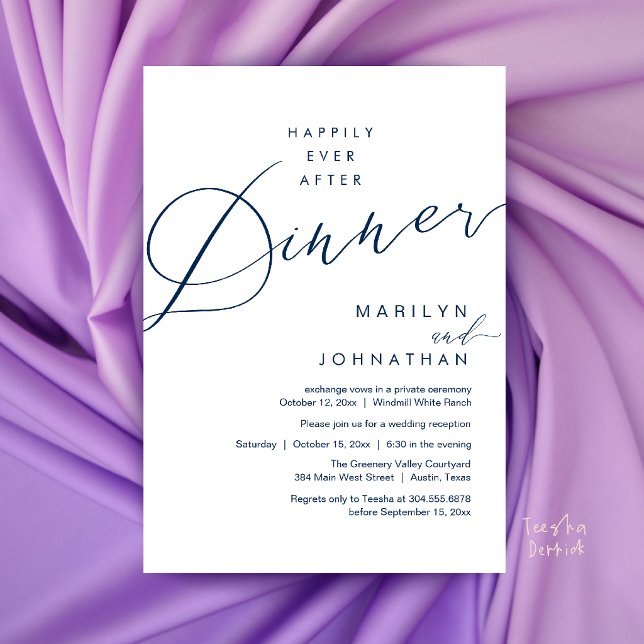 Modern Bröllopsfest Efter Bröllopet Middag Inbjudningar (Modern Wedding Happily Ever After Reception Dinner Invitation Card in Navy Blue)