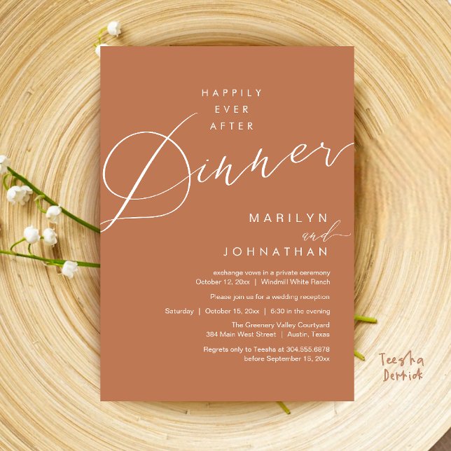 Modern Bröllopsfest Efter Bröllopet Middag Inbjudningar (Modern Wedding Happily Ever After Reception Dinner Invitation Card in Copper Brown)