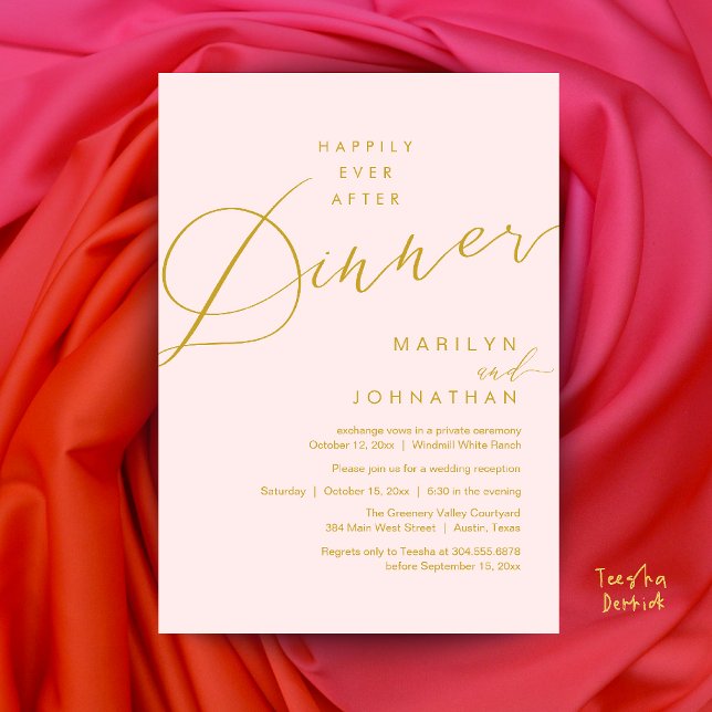 Modern Bröllopsfest Efter Middag Mottagning Inbjudningar (Modern Wedding Happily Ever After Reception Dinner Invitation Card in Gold Blush)