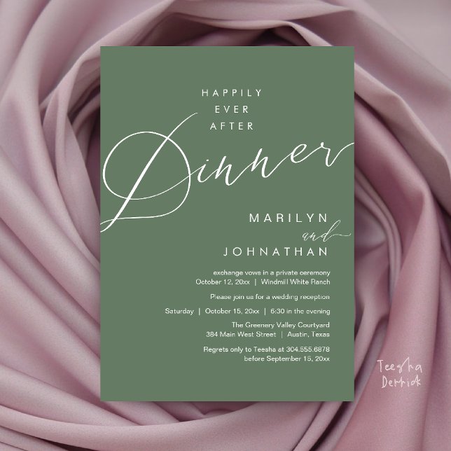 Modern Bröllopsfest Efter Middag Mottagning Inbjudningar (Modern Wedding Happily Ever After Reception Dinner Invitation Card in Sage Green)
