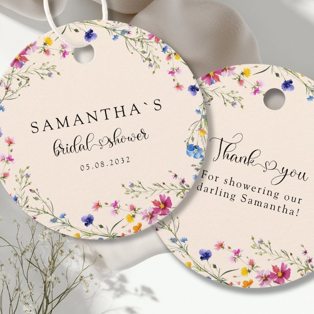 Modern Bröllopsfest för vildblommor  Gåvor Etiketter (Modern Wildflower Beige Bridal Shower Favor Tags)
