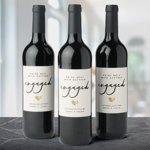 Modern Bröllopsfest Guldhjärta Vinflaska Etikett