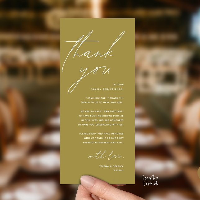 Modern Bröllopsfest Middag Tack Kort (Modern Wedding Reception Dinner Lunch Brunch Party Thank You Card in yellow gold)