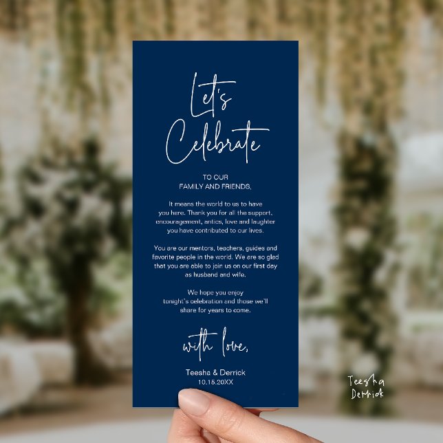 Modern Bröllopsfest Middag Tack Kort (Modern Classy Wedding Reception Dinner Thank You Card in Navy Blue)