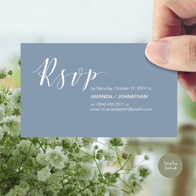 Modern Bröllopsfest OSA, i Dusty Blue Tilläggskort (Modern Wedding RSVP Invitation Card, Online reply, Email or phone, in dusty blue)