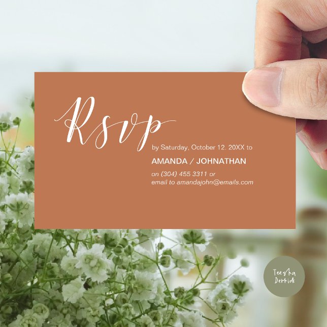 Modern Bröllopsfest OSA, i kopparrost Tilläggskort (Modern Wedding RSVP Invitation Card, Online reply, Email or phone, in copper rust)