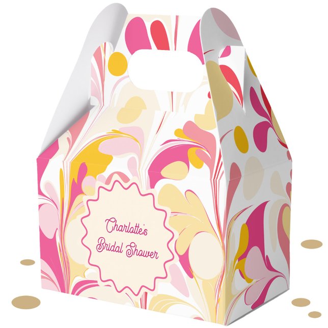 Modern Bröllopsfest Retro Abstrakt Rosa Vågig Presentaskar (Modern abstract groovy abstract wavy personalized bridal shower party favor box)