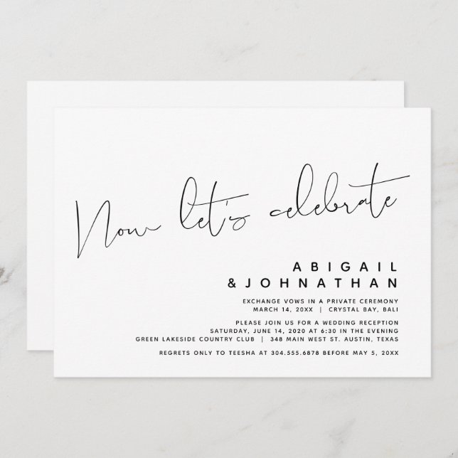 Modern Bröllopsflykt, Nu låt oss fira Inbjudningar (Fram/baksida)