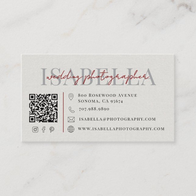Modern Bröllopsfotograf QR-kod Visitkort (Framsida)