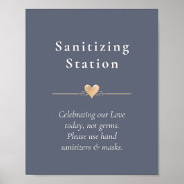 Modern bröllopshjärtssaneringsstation Navy Blue Poster