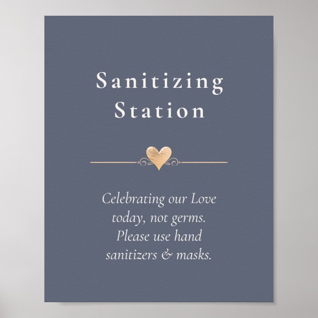 Modern bröllopshjärtssaneringsstation Navy Blue Poster (Framsidan)