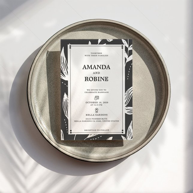 Modern bröllopsinbjudan Black & White Löv Inbjudningar (Skapare uppladdad)