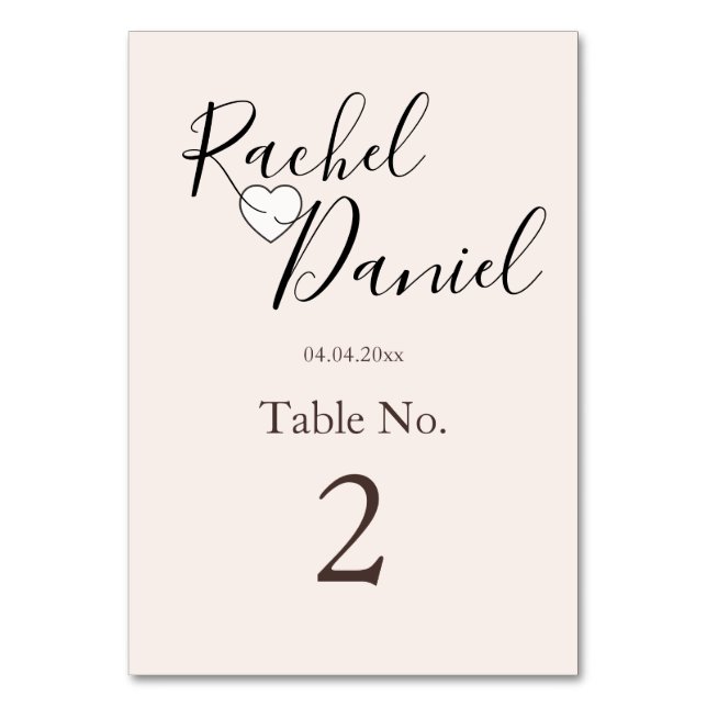 Modern bröllopsinbjudan bordsnummer (Framsidan)