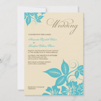 Modern bröllopsinbjudan för Aqua/Cream Blommigt Inbjudningar
