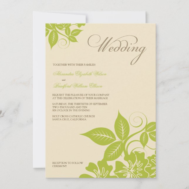 Modern Bröllopsinbjudan för Lime/Cream-Blommigten Inbjudningar (Framsida)