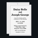 Modern bröllopsinbjudan inbjudningar<br><div class="desc">Den här elegantens svartvitt bröllopsinbjudan exuerar tidlös sofistikering. Med ett elegant svart färg-schema blandas klassiskt stil med modern design. Den minimalistiska uppställningen lyser om elegantens typografi och känsliga accenter, perfekt för par som vill ha en förfinad och underskattad inbjudan för sin speciella dag. Den här inbjudan är perfekt för alla...</div>