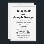 Modern bröllopsinbjudan inbjudningar<br><div class="desc">Den här elegantens svartvitt bröllopsinbjudan exuerar tidlös sofistikering. Med ett elegant svart färg-schema blandas klassiskt stil med modern design. Den minimalistiska uppställningen lyser om elegantens typografi och känsliga accenter, perfekt för par som vill ha en förfinad och underskattad inbjudan för sin speciella dag. Den här inbjudan är perfekt för alla...</div>