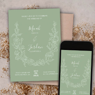 Modern bröllopsinbjudan med Blommigtens andedräkt Inbjudningar