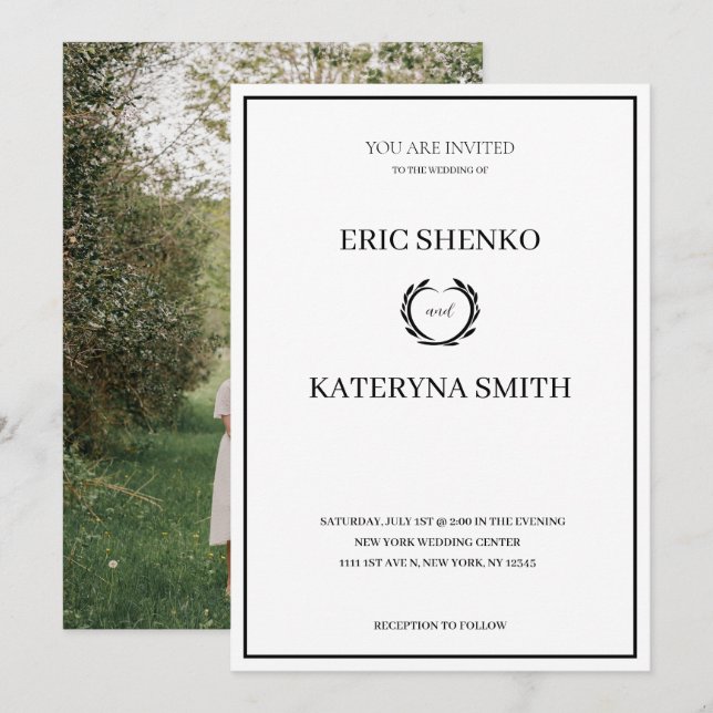 Modern bröllopsinbjudan med foto på baksidan inbjudningar (Fram/baksida)