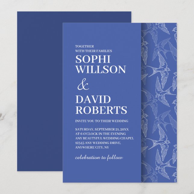 Modern bröllopsinbjudan med svalt mönster inbjudningar (Fram/baksida)