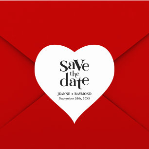 Modern Bröllopsinbjudan Save The Date Hjärtformat Klistermärke