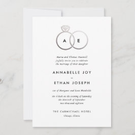 Modern bröllopsinbjudan Silver i Monogram i Ringar Inbjudningar