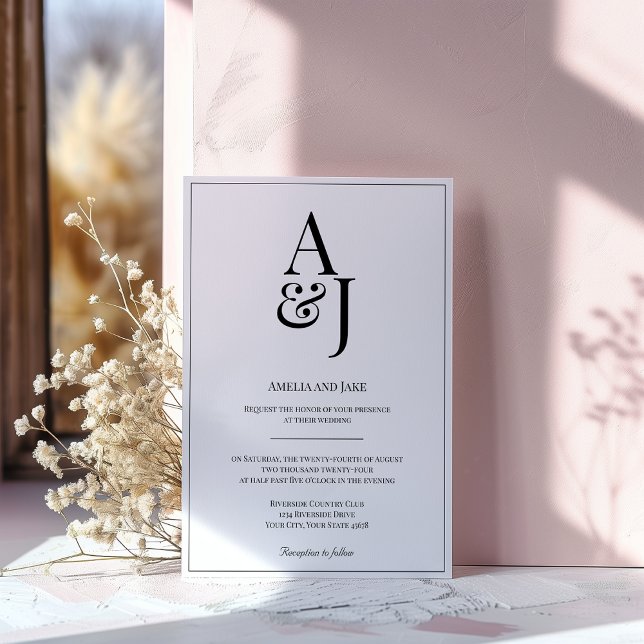 Modern bröllopsinbjudan till Black & White Initial Inbjudningar (Skapare uppladdad)