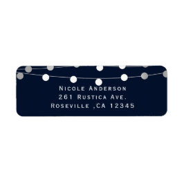 Modern bröllopsinbjudan till Blue Navy String Ljus Returadress Etikett
