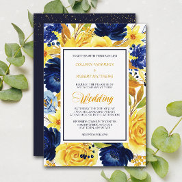 Modern bröllopsinbjudan till den blå Blommigten i Inbjudningar