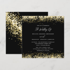 Modern bröllopsinbjudan till Guld Black Glitter Inbjudningar