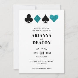 Modern bröllopsinbjudan till kasino Teal Glitter Inbjudningar