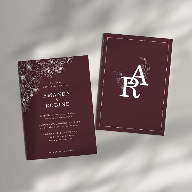 Modern bröllopsinbjudan till vit Blommigt Inbjudningar (Skapare uppladdad)