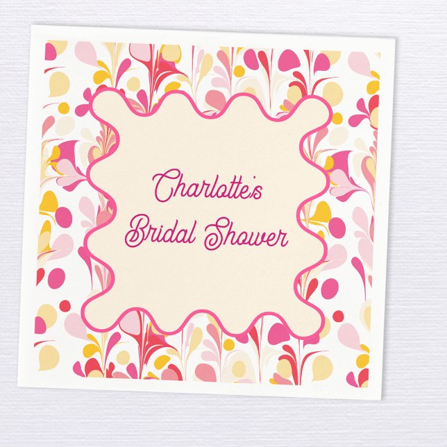 Modern Bröllopskalas Retro Abstrakt Rosa Vågor Pappersservett (Modern abstract groovy abstract wavy personalized bridal shower party paper napkin)