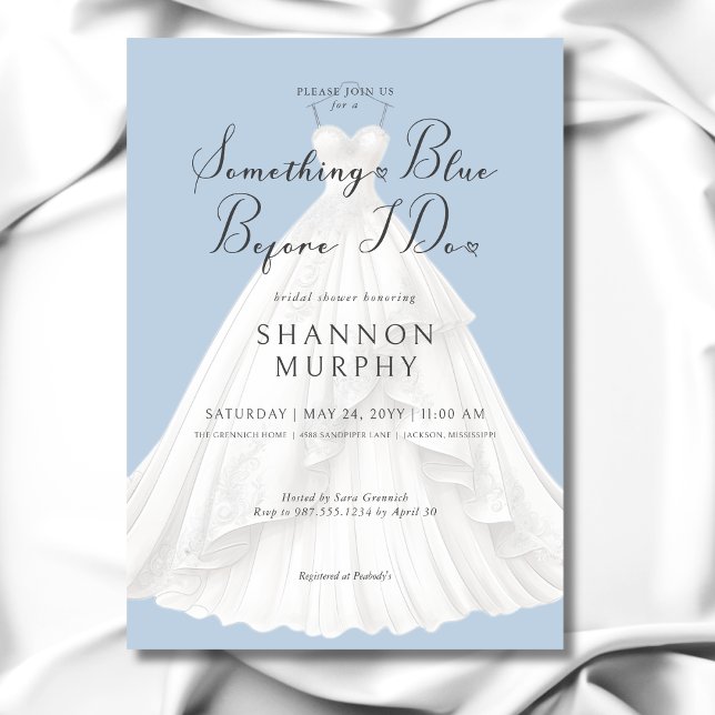 Modern Bröllopsklänning Något Blått Bröllopsdusch Inbjudningar (Modern Wedding Dress Something Blue Bridal Shower Invitation)