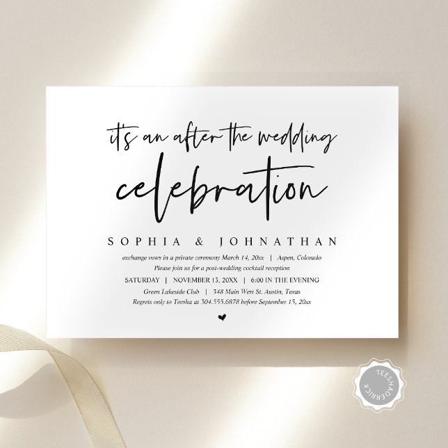 Modern Bröllopslöfte, Efter bröllopsfirandet Inbjudningar (Modern Elopement, After the wedding celebration Invitation card, Brunch, Downloadable, Minimal theme)